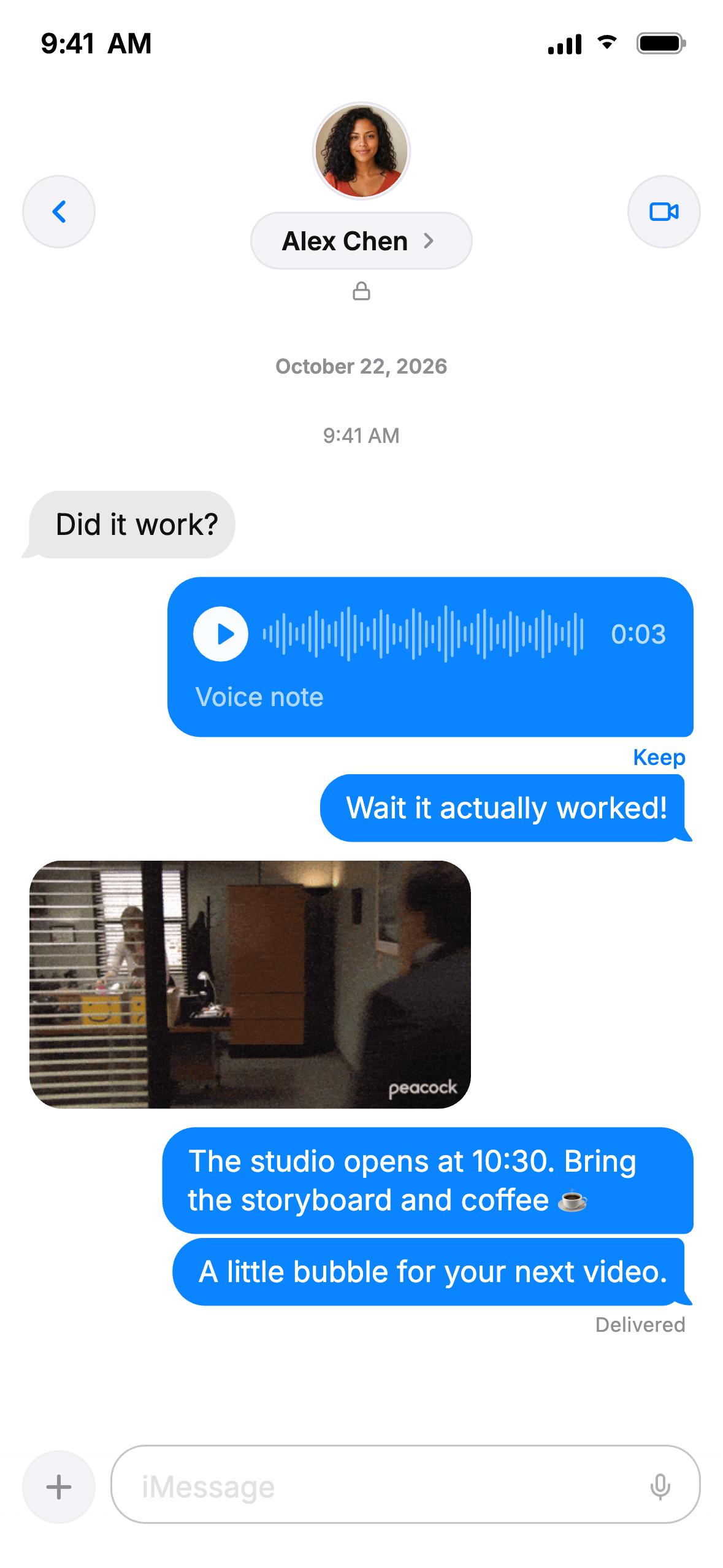 Fake iMessage example with the same text and details shown alongside