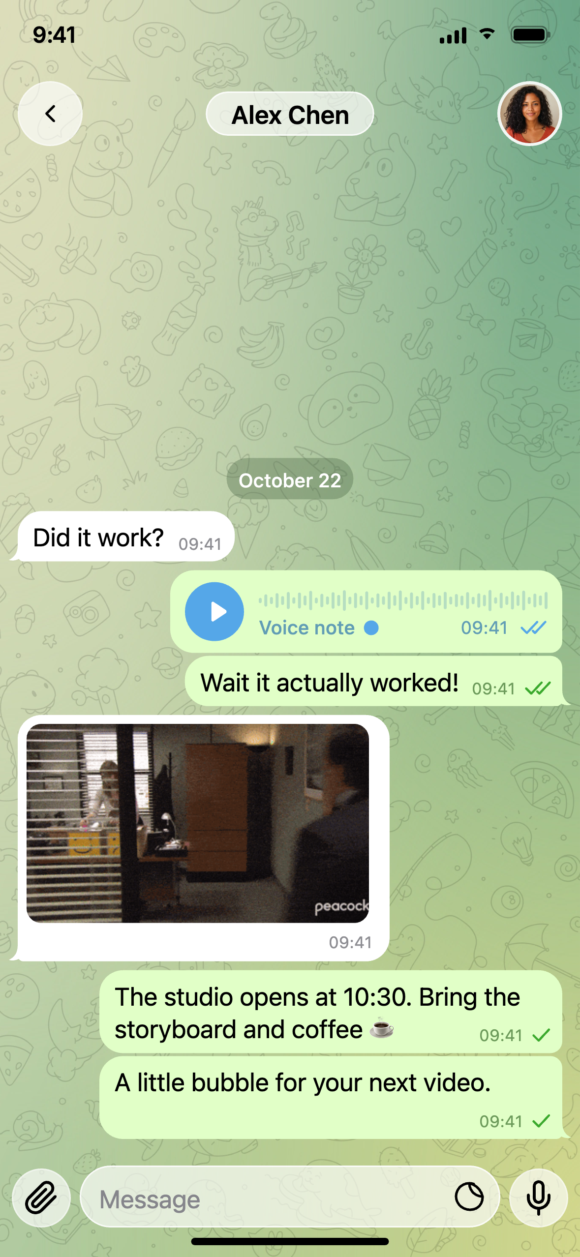 Fake Telegram Chat example with the same text and details shown alongside