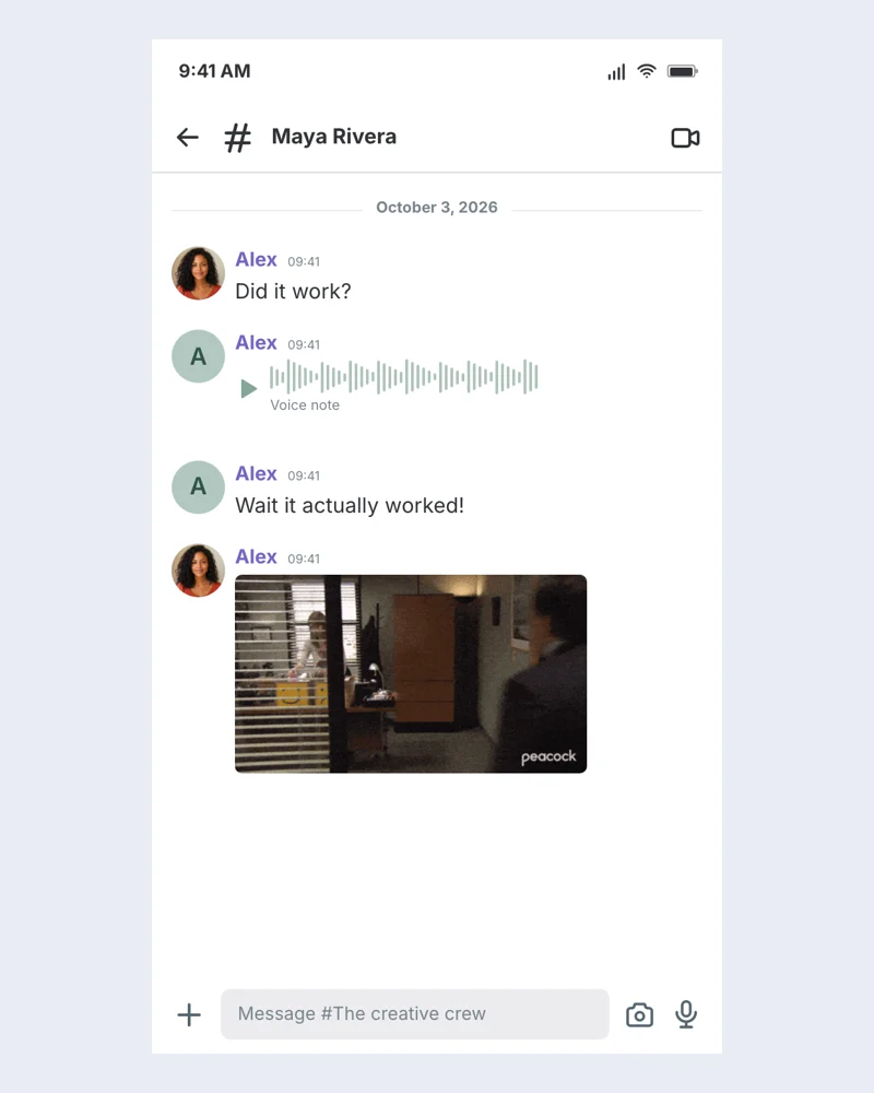 Example Discord channel conversation with editable fictional content