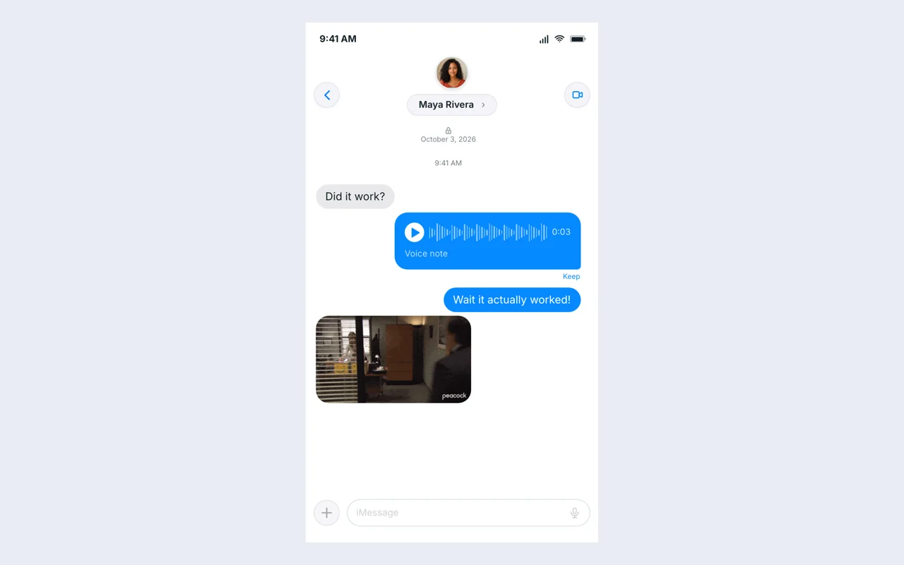 Actual iMessage iPhone conversation example exported from this editor