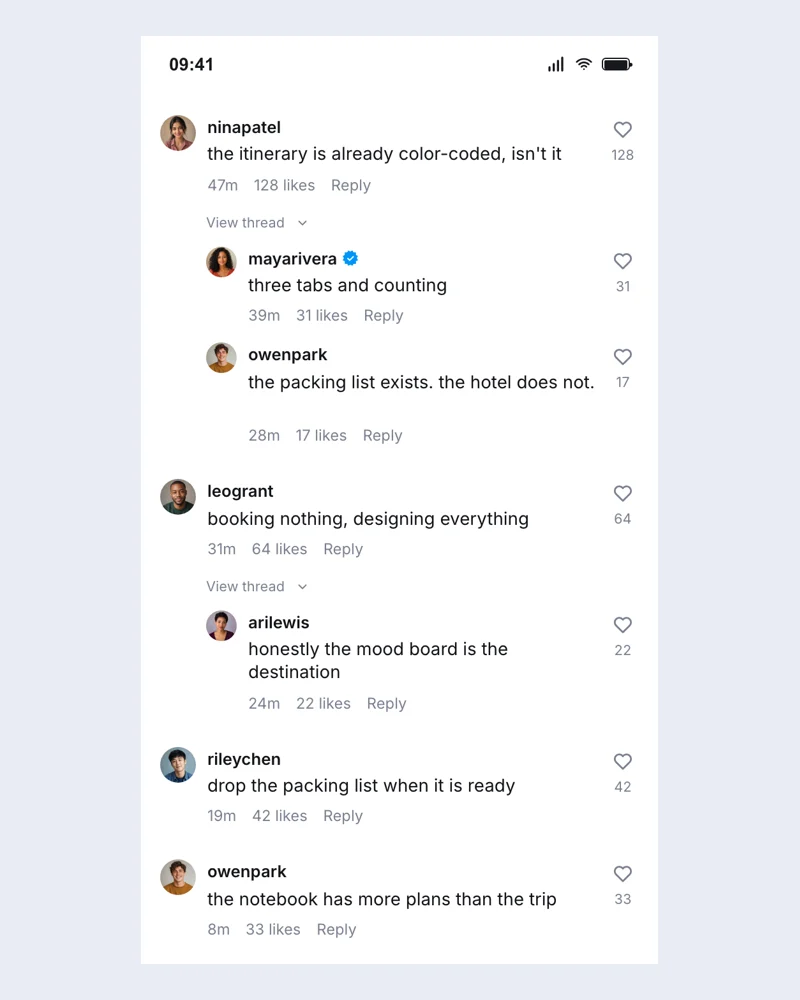 Example Instagram comment section with editable fictional content