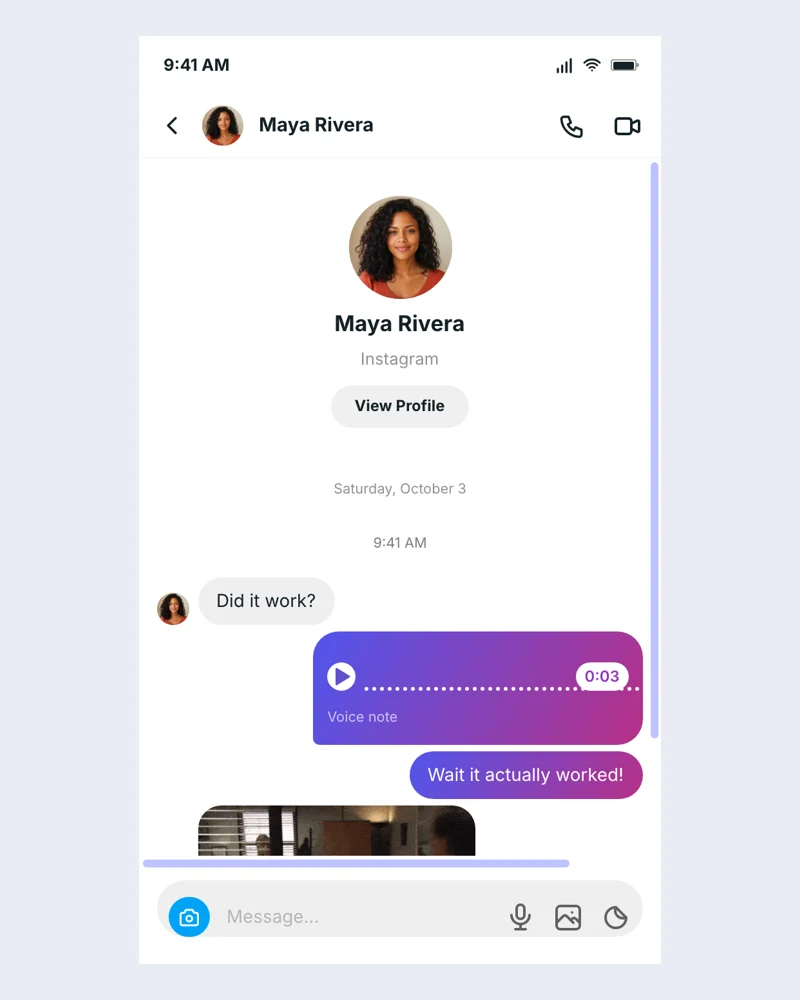 Example Instagram direct message screenshot with editable fictional content