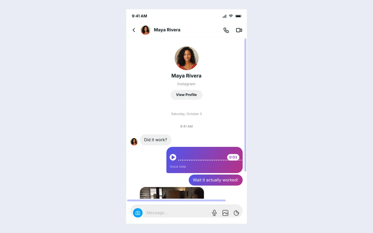 Actual Instagram direct message screenshot example exported from this editor