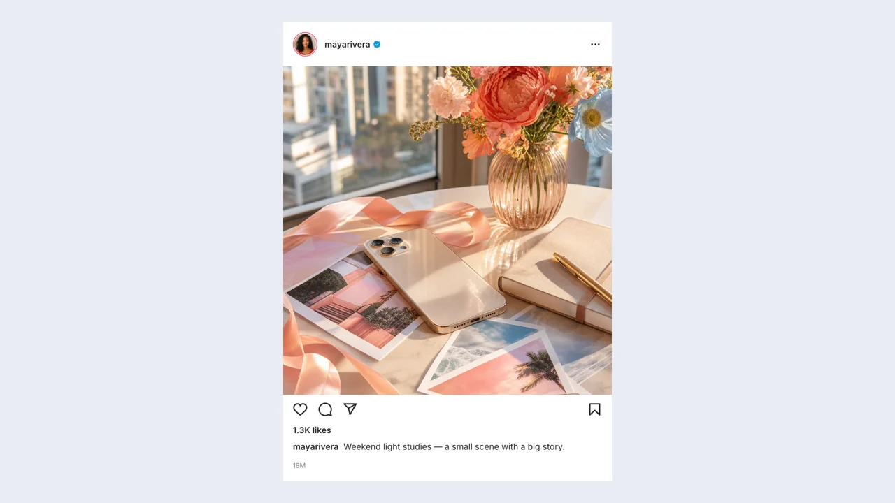 Fake Instagram Post example: a finished fictional post scene