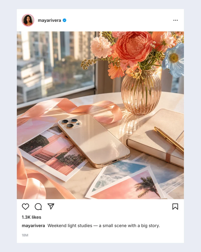Example Instagram post mockup with editable fictional content