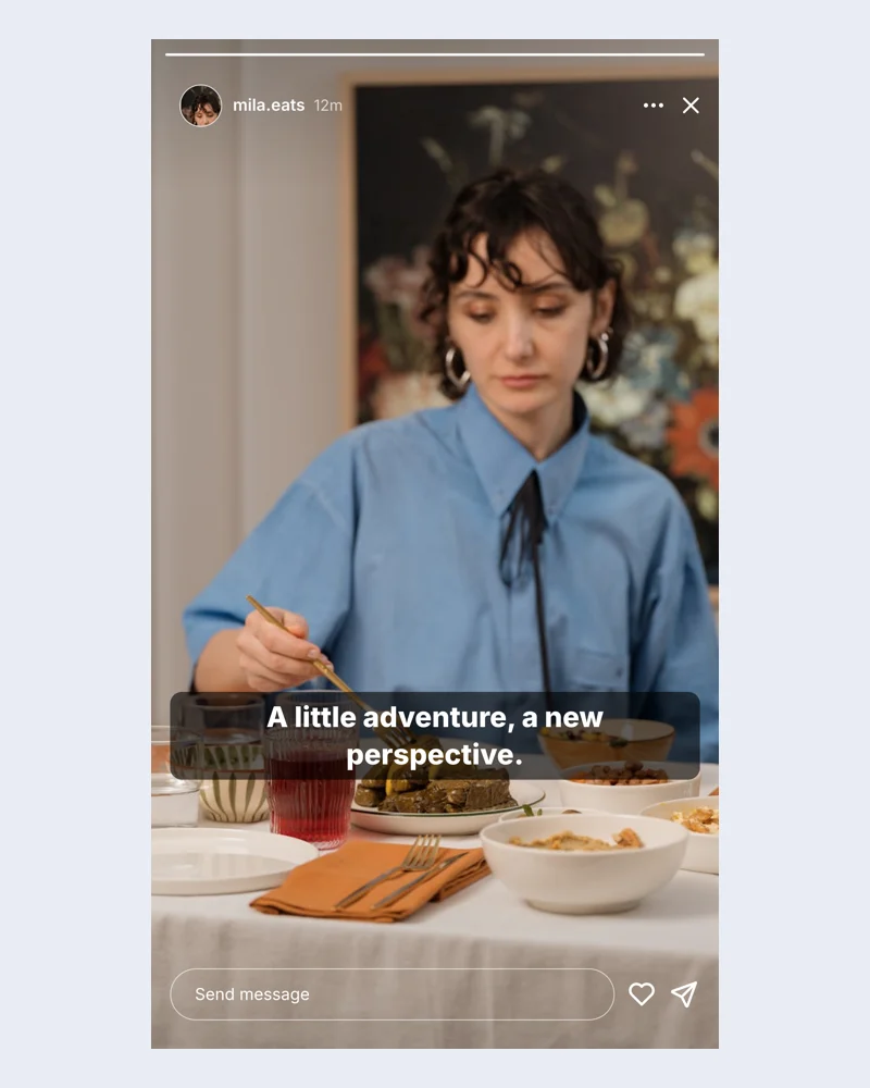 Example Instagram vertical story with editable fictional content
