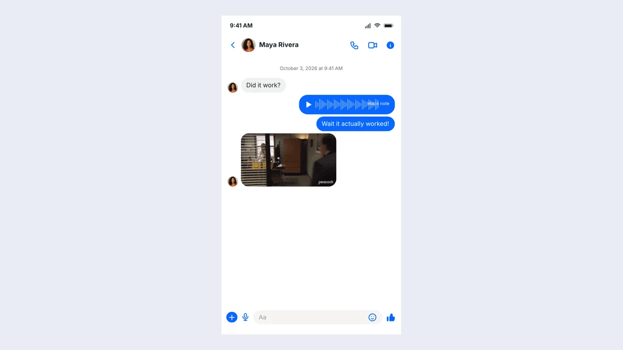 Fake Messenger example: a finished fictional chat scene