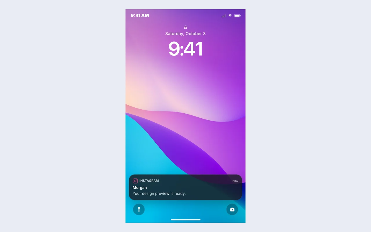 Actual iPhone lock screen notification scene example exported from this editor