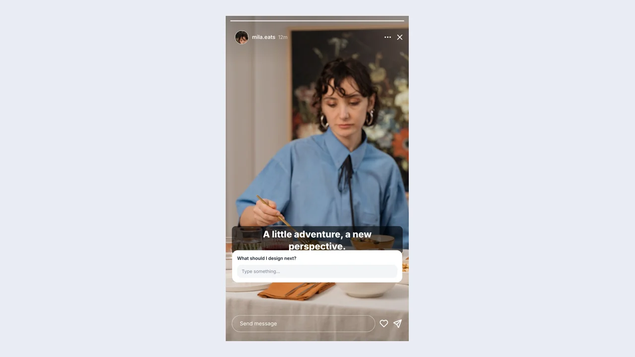 Instagram Question Box Generator example: a finished fictional question scene