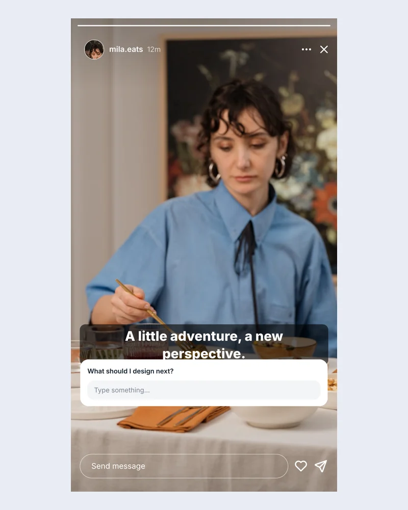 Example Instagram question sticker scene with editable fictional content