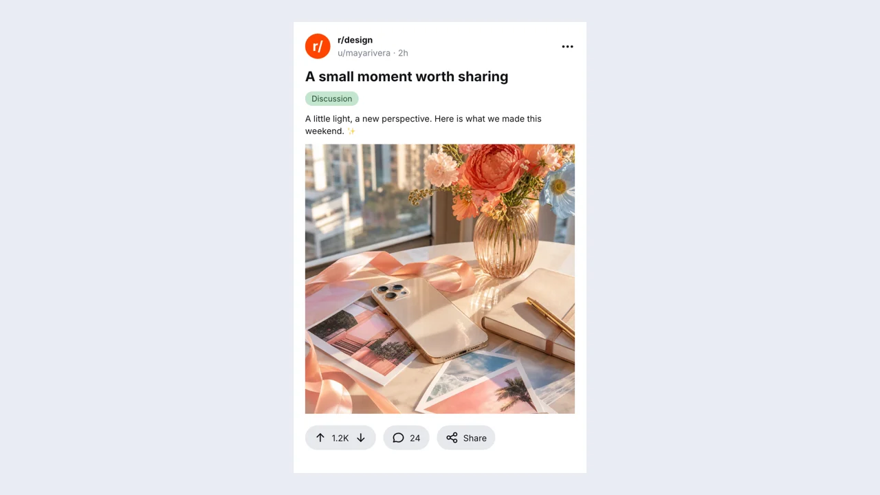 Reddit Post Generator example: a finished fictional post scene