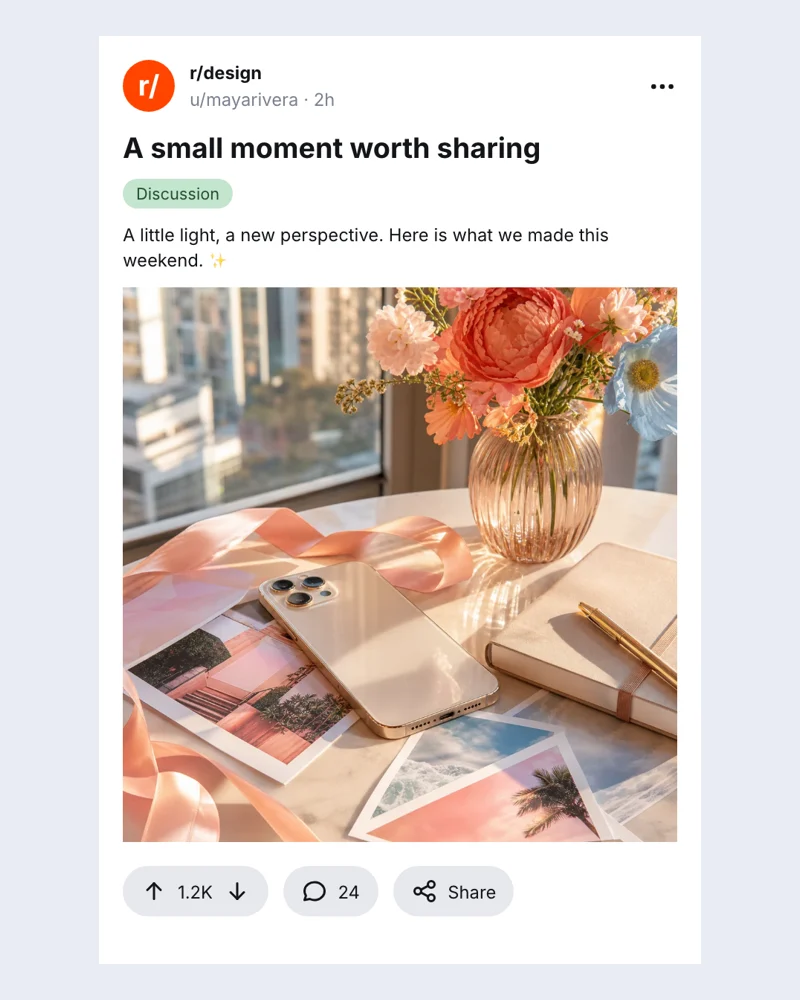 Example Reddit discussion post with editable fictional content