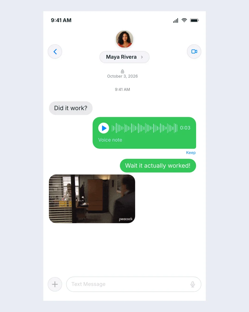 Fake Text Message example with the same text and details shown alongside