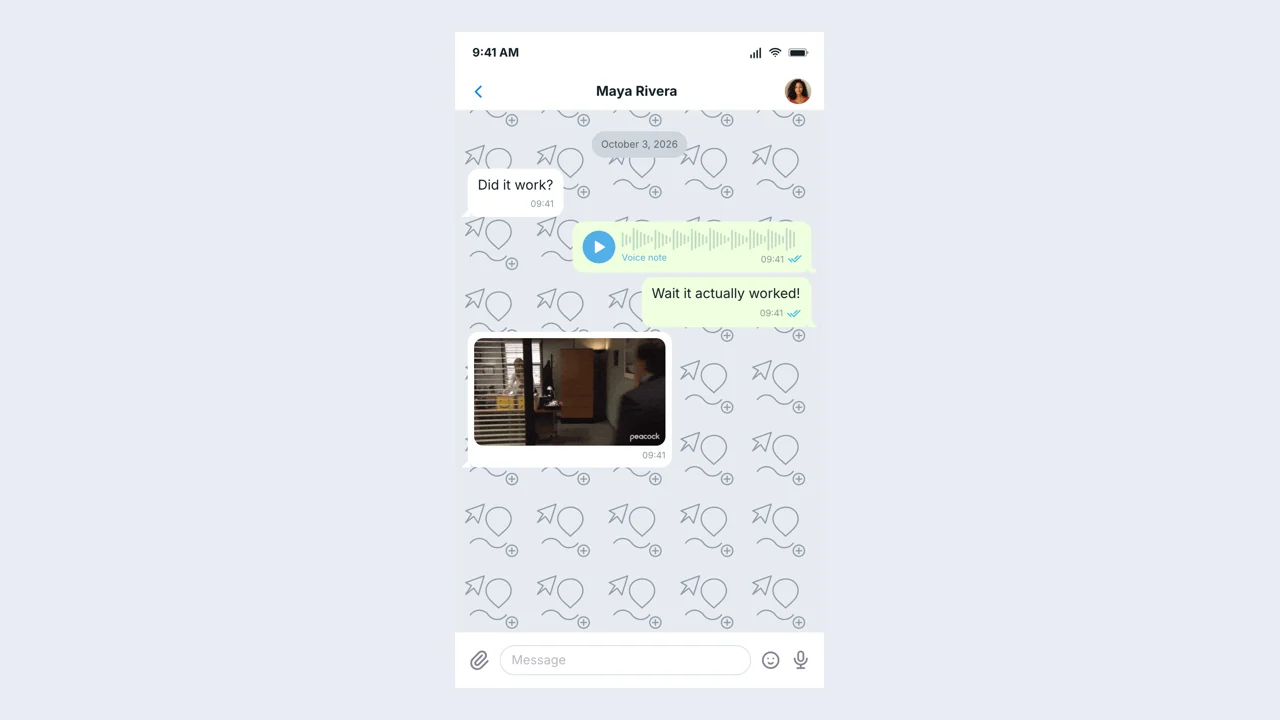 Fake Telegram Chat example: a finished fictional chat scene