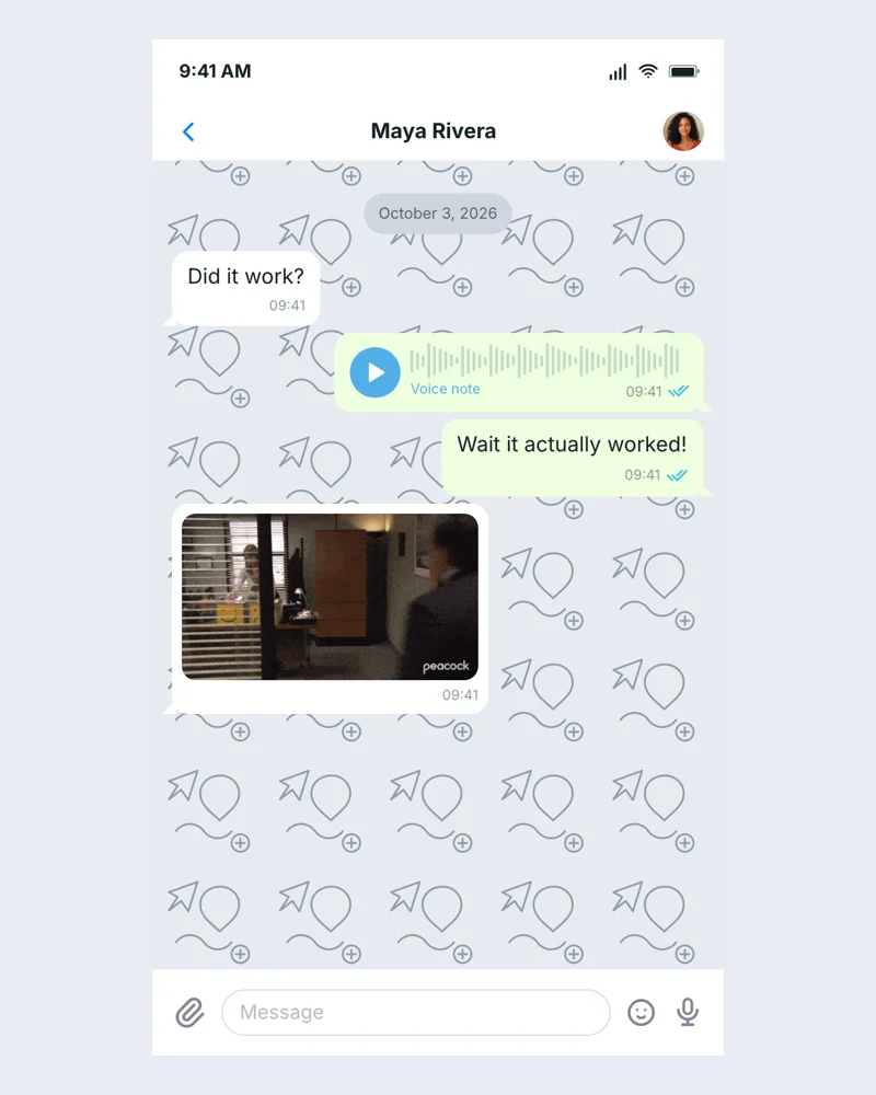 Example Telegram chat screenshot with editable fictional content