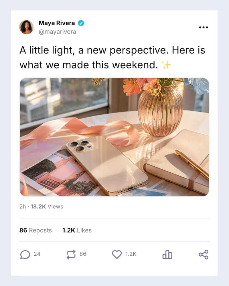Example X / Twitter post screenshot with editable fictional content
