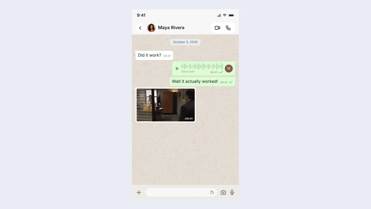 Fake WhatsApp Chat example: a finished fictional chat scene