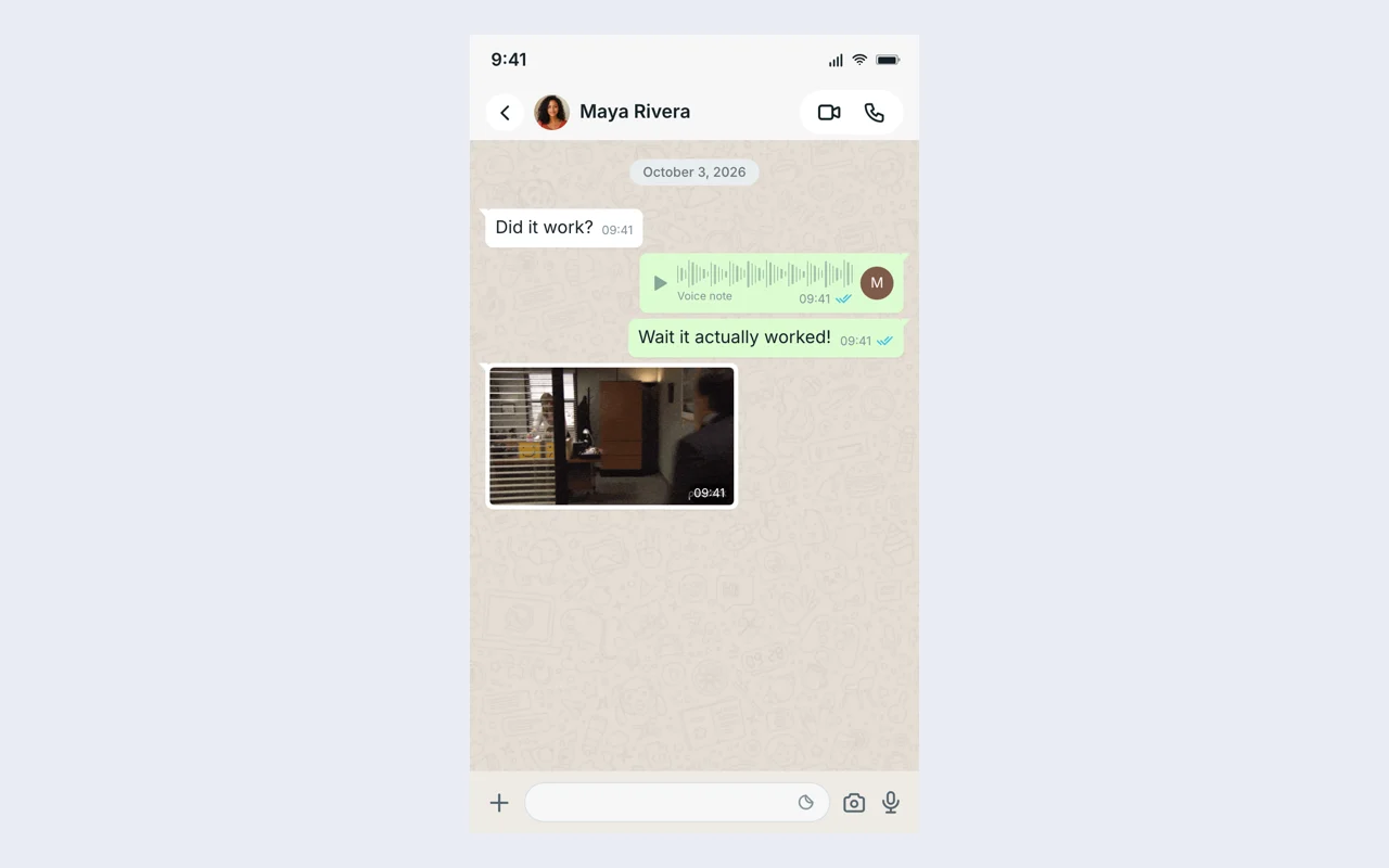 Actual WhatsApp conversation screenshot example exported from this editor