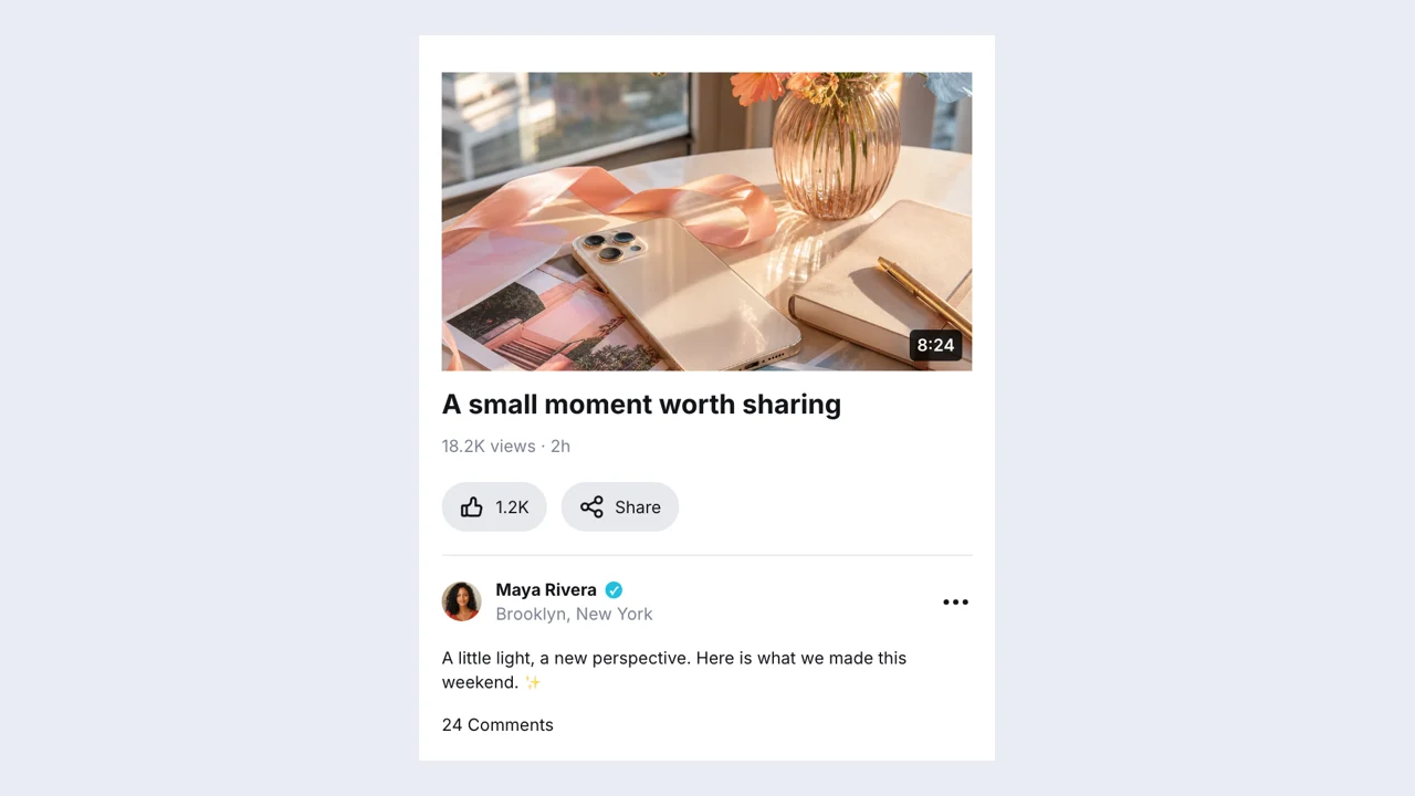 Fake YouTube Video Post example: a finished fictional post scene